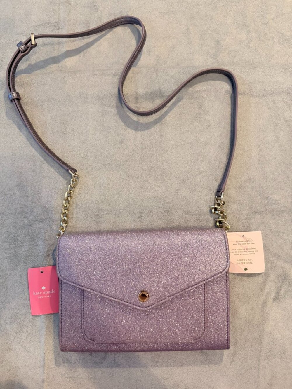 kate spade | flap crossbody | lilac frost glitter fabric